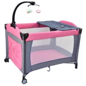 Pink baby playpen with changing table