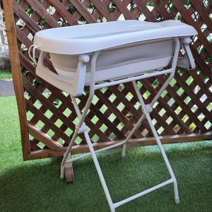 Baby bath station with foldable baby basin+ bath support cushion