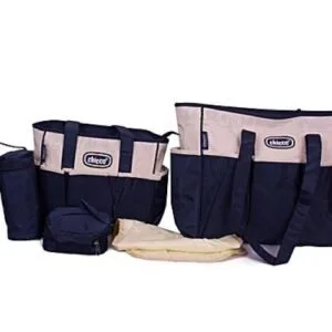5 Piece Diaper Bag- Beige & Navy Blue