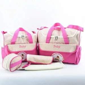 5 Piece Set Baby Diaper Bag- Pink