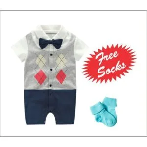 Short Sleeve Boys Romper Jumpsuit with FREE SOCKS.