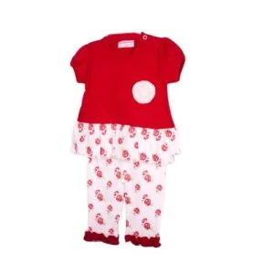 Fashion 2pc Girls Set(Top And Trouser) - Red And White