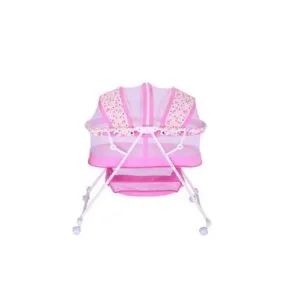 Baby Bassinet With Canopy And Zipper- Pink