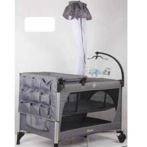 Grey Baby Playpen With Infant Changing Station And Mosquito Net