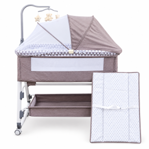 4 in 1 height adjustable Baby Cosleeper Bed with changing station, rocking mode and overhead toys : The Best Sleep Solution for Your Infant