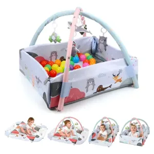 5 in 1 Educational activity Baby playmat gym and ball pit with hanging stuffed toys