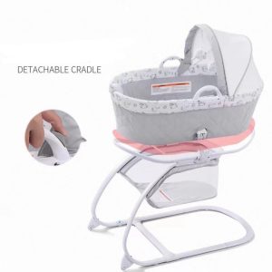 2 in 1 Deluxe Baby Bassinet & Moses Basket baby bed with Stand Grey/White Age- Newborn & Above (Holds upto 15 Kgs)