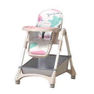 Foldable Baby Feeding Dining Chair High Chair/ height adjustable with double plate