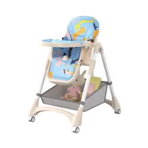Foldable Baby Feeding Dining Chair High Chair/ height adjustable with double plate