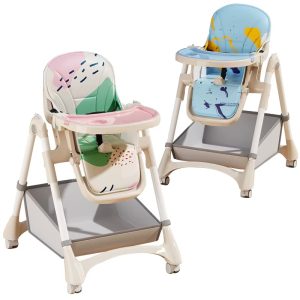 Foldable Baby Feeding Dining Chair High Chair/ height adjustable with double plate