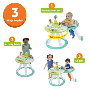 Bright Starts Around We Go 3 in 1 Baby Walker, Discovery Activity Center and Table, Ages 6 Months+