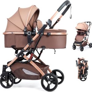 2-in-1 bassinet Baby Stroller, Convertible Bassinet and Toddler Seat, Adjustable Backrest with 3 Positions