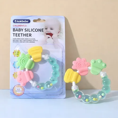 Colorful silicone baby teether with rattles( 3 months+) Colorful silicone baby teether with rattles( 3 months+)