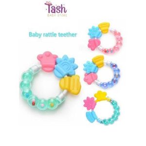 Colorful silicone baby teether with rattles( 3 months+)