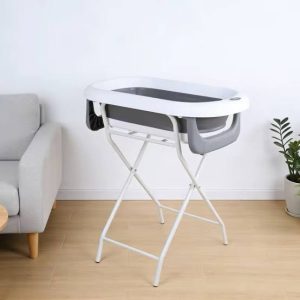 Baby bath station with foldable baby basin+ bath support cushion