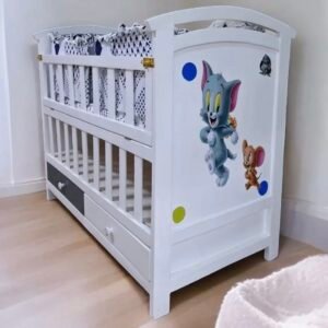 Wooden baby cot height adjustable Cosleeper baby bed with storage drawers