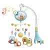 musical baby crib mobile with hanging animal toys and a night light projector