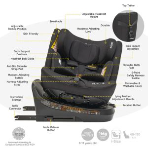 Jovikids premium ISOFIX baby Car Seat with 360 degree rotation for 40-150cm Kids Group 0+1/2/3 WDCS001 Black Age- Newborn to 12 Years (0-36 kg)