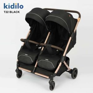 Kidilo Twin Stroller with rubber tyres and foldable