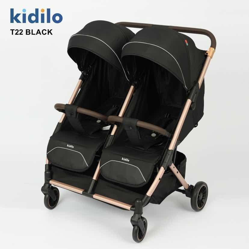 Kidilo Twin Stroller with rubber tyres and foldable Kidilo Twin Stroller with rubber tyres and foldable