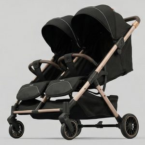 Kidilo Twin Stroller with rubber tyres and foldable