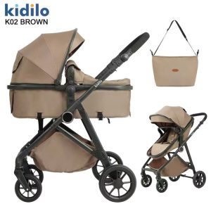 Kidilo 2 in 1 baby stroller High view Travel Pram, Lightweight, Convertible Reversible Seat, Shock-Absorbing Wheels, Adjustable Canopy,Compact & Portable, for Newborns & Toddlers