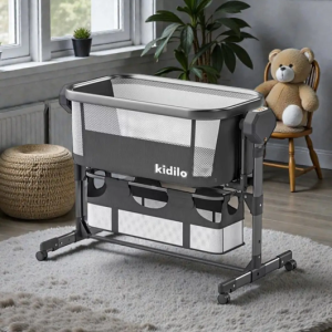 Kidilo 4 in 1 electric bedside Cosleeper/Swing Baby Cradle Bed With A Mosquito Net and overhead toys, remote control and music lullabies