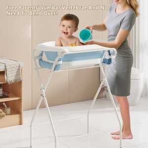 Baby bath station with foldable baby basin+ bath support cushion
