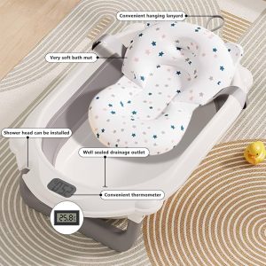 Baby bath stand with a foldable baby basin+ bath support cushion
