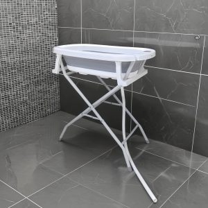 Baby bath station with foldable baby basin+ bath support cushion