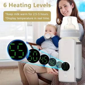 Rechargeable Baby Bottle Warmer Portable, 6 Temperature Setting Warmer with LED Display, Temperature Adjustable, Portable Bottle Warmer for Travel