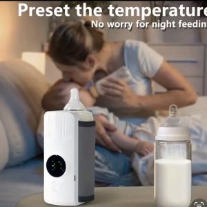 Rechargeable Baby Bottle Warmer Portable, 6 Temperature Setting Warmer with LED Display, Temperature Adjustable, Portable Bottle Warmer for Travel