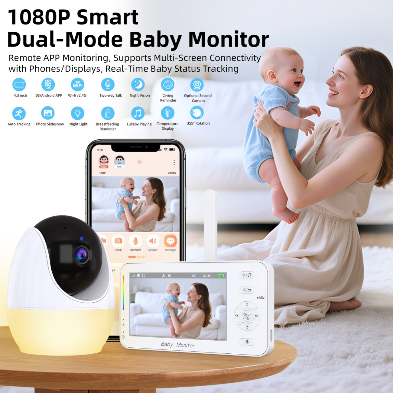 Smart WiFi 4.3 Inch Baby Camera/ monitor with night light and Remote View & VOX Smart WiFi 4.3 Inch Baby Camera/ monitor with night light and Remote View & VOX