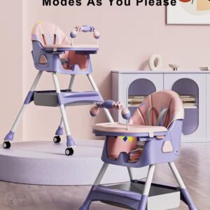 Foldable 2 in 1 Baby Feeding Chair with removable toy bar- pink