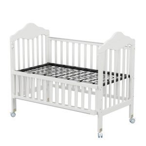 Clafbebe Wooden baby cot height adjustable Cosleeper baby bed with stand mosquito net, wheels and thick padded mattress( 70 cm by 130 cm)newborn to 5 years