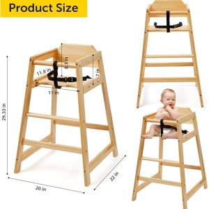 Wooden High Chairs for Babies and Toddlers, Restaurant-Style Stackable High Chair with Commercial Grade Solid Wood for Dining Table & Kitchen, Easy to Clean