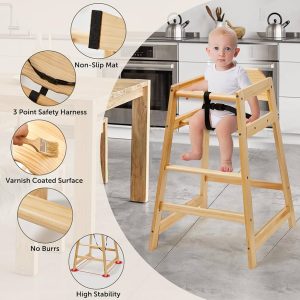 Wooden High Chairs for Babies and Toddlers, Restaurant-Style Stackable High Chair with Commercial Grade Solid Wood for Dining Table & Kitchen, Easy to Clean