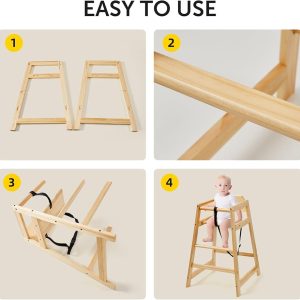 Wooden High Chairs for Babies and Toddlers, Restaurant-Style Stackable High Chair with Commercial Grade Solid Wood for Dining Table & Kitchen, Easy to Clean