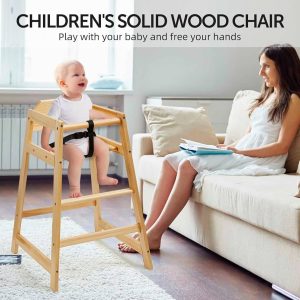 Wooden High Chairs for Babies and Toddlers, Restaurant-Style Stackable High Chair with Commercial Grade Solid Wood for Dining Table & Kitchen, Easy to Clean