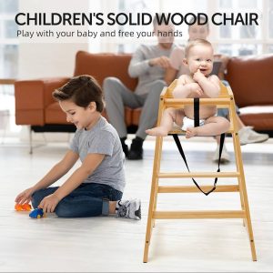 Wooden High Chairs for Babies and Toddlers, Restaurant-Style Stackable High Chair with Commercial Grade Solid Wood for Dining Table & Kitchen, Easy to Clean