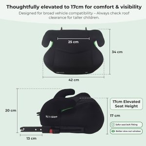 Child Booster Seat with ISOFIX, R129 i-Size 125-150cm Booster Seat with ISOFIX 125-150 cm Group 3 (WD020) Black Age- 4 Years to 12 Years