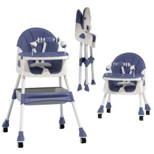 Foldable 2 in 1 Baby Feeding Chair with wheels and removable toy bar