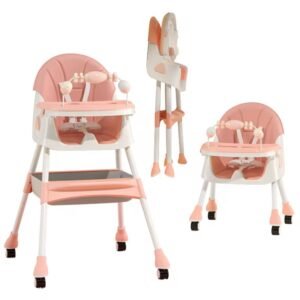 Foldable 2 in 1 Baby Feeding Chair with removable toy bar- pink