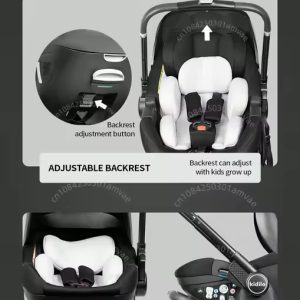 Kidilo 3-in-1 baby stroller, baby safety car seat, newborn baby sleeping basket, portable (0-18 kgs)