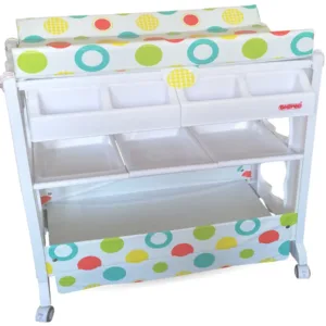 Baby Bath tub station with changing table and movable with lockable wheels