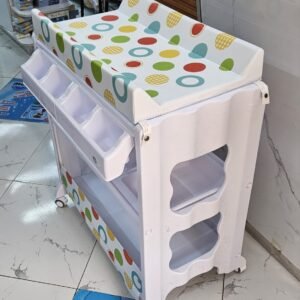 Baby Bath tub station with changing table and movable with lockable wheels
