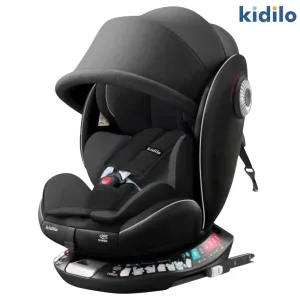 Premium Kidilo Car Seat Isofix Baby Car Seat with 360 degree rotation, sun shade and top teether (0-12 Years)