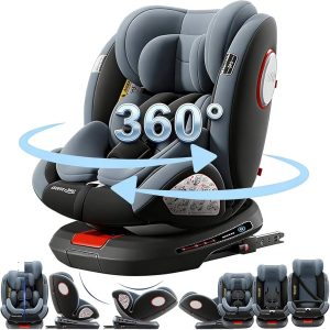 Premium Kidilo Car Seat Isofix Baby Car Seat with 360 degree rotation, sun shade and top teether (0-12 Years)