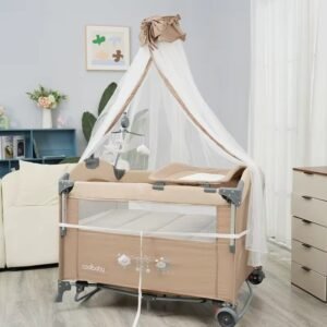 Foldable Baby Crib travel cot baby Cosleeper bed with rocking mode, mosquito net and musical toys