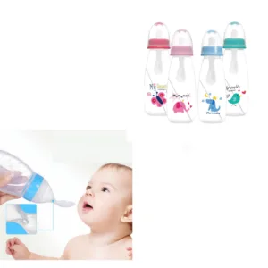 Baby Squeeze Feeding Bottle With Silicone Spoon- 240 Ml